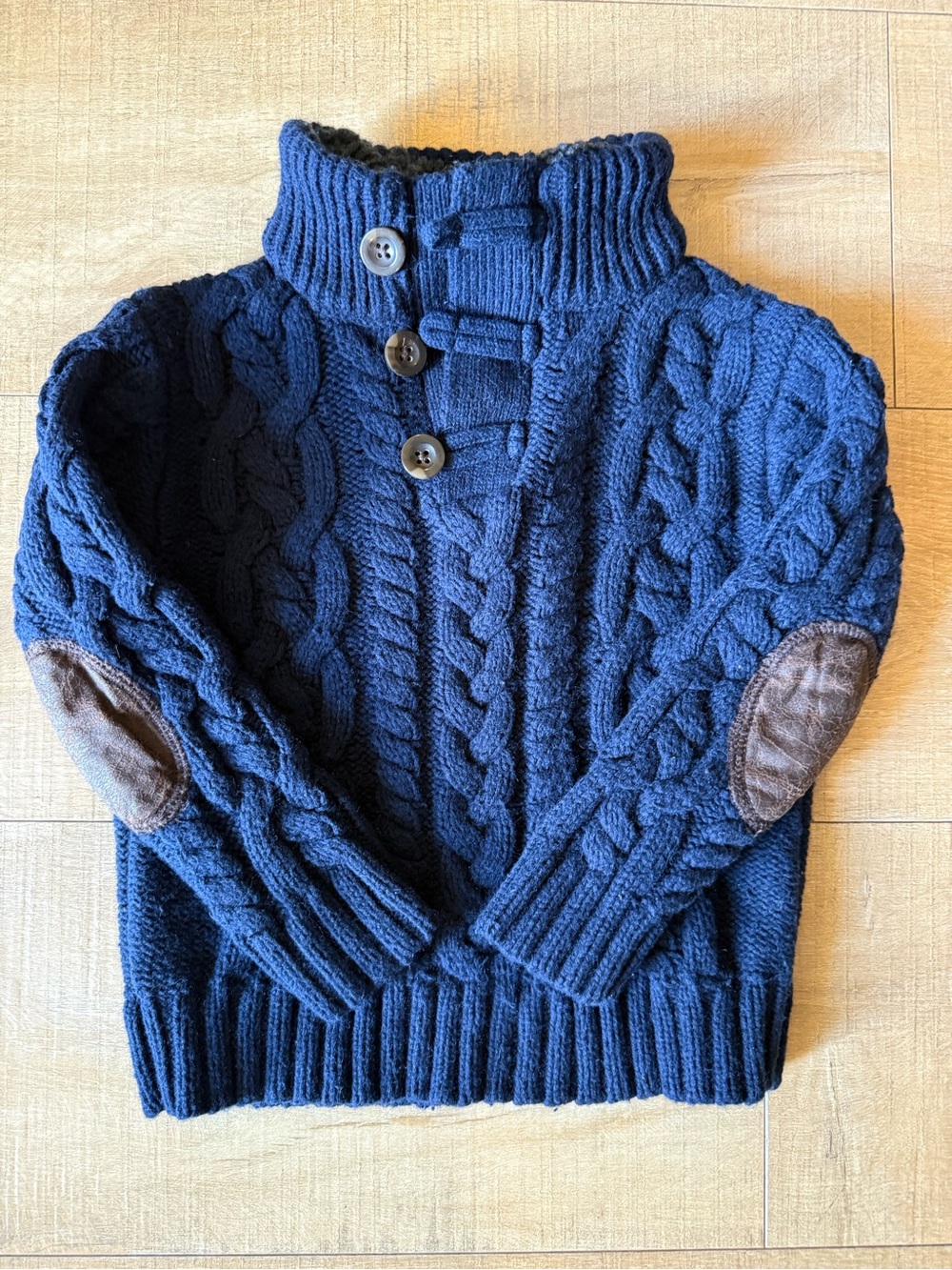 Baby Gap 2010s Chunky Cable Knit Sweater Sherpa Collar Elbow Patches sz 2 years